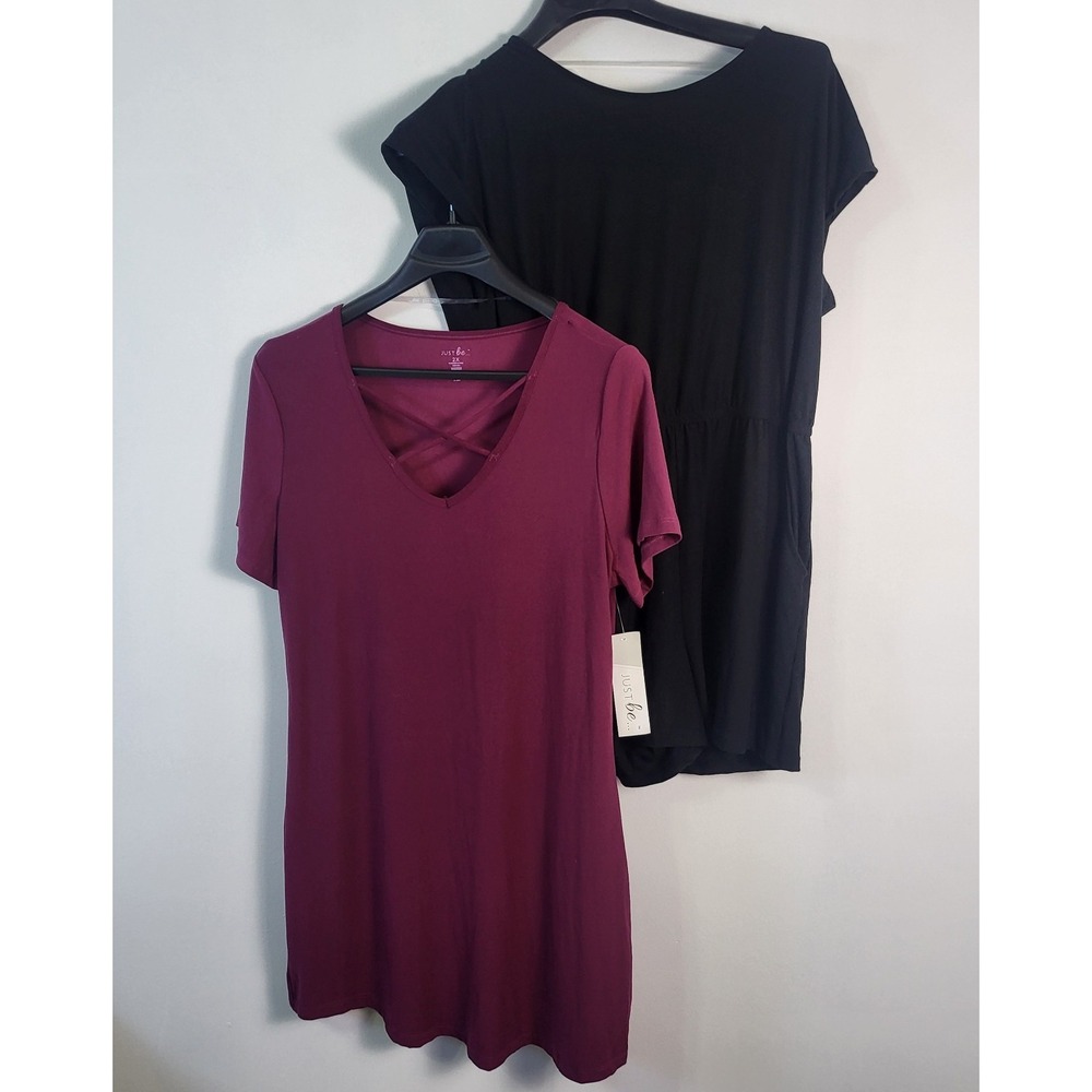 Just Be Romper Jumpsuit Shorts Womens 2XL Black‎ Pockets & Maroon Swing Dress